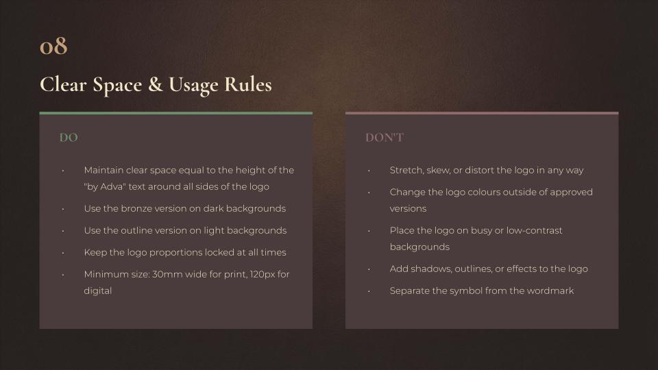 Clear space and usage rules — do's and don'ts for logo placement