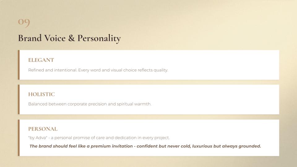 Brand voice and personality — elegant, holistic, personal